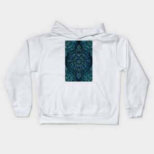 Black, Teal & Aqua Protea Doodle Pattern Kids Hoodie